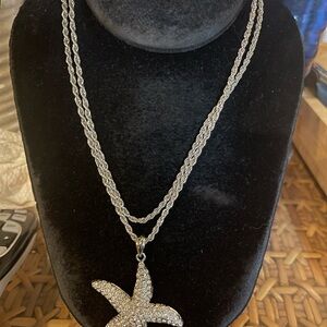 Dazzling Silver Starfish Pendant Necklace